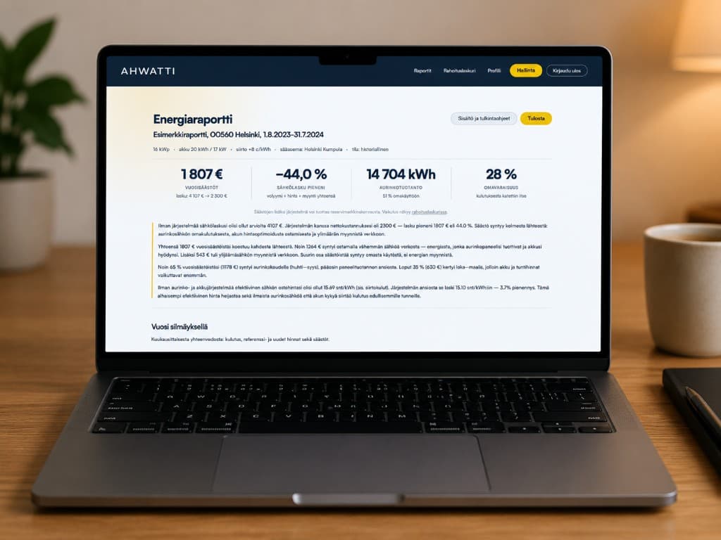 Esimerkki Ahwatti-säästöraportin yhteenvedosta